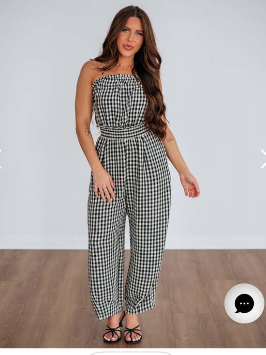 Pants - Gingham SWide-Leg Jumpsuit - Black & White